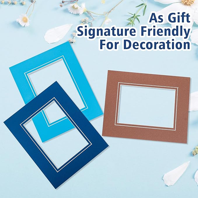 HOTUO 10 Pack 8x10 Mixed Colors Picture Mats, 4 Ply Thickness Frame Mattes for 5x7 Photo, Photo Mat with Core Bevel Cut, for Frames/Artwork/Print/Picture