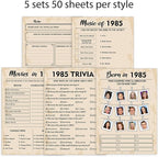 QUPT 40th Birthday Party Games, Set of 5 Activities for 10 Guests, Born in 1985 Games Bundle, Birthday Party Supplies for Adults, Pack of 50 Cards