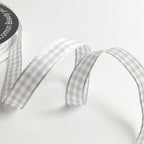 Gray Gingham Plaid Checked Ribbon 25 Yards Each Roll 100% Polyester (3/8",Gray)