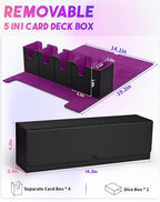 Card Deck Box with Dice Tray for MTG, 5 in 1 Card Deck Case Holds 800+ Unsleeved Cards, Strong Magnet Organizer Compatible with Yugioh TCG Sports Cards (Black Purple)