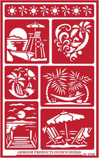 Over'N'Over Reusable Glass Etching Stencils – Durable Self-Stick Designs for Glass, Mirrors, and Ceramics with Armour Etch Cream – 5” x 8” Stencil Sheet - Seaside Paradise