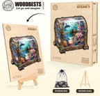 Wooden Puzzles for Adults, Treasure Chest Ocean Wooden Jigsaw Puzzle Unique Shape Animal Wood Puzzles Adult 3D Visual Effect, Birthday Gifts for Puzzle Lovers Family Games (S-8.5 * 8.1in-100pcs)