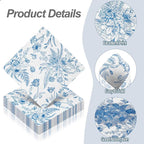 Aodaer 48 Pieces Floral Paper Napkins Disposable Blue Floral Napkins Blue and White Cocktail Dinner Napkin Set 13" x 13" Unfolded Decoupage Tableware Napkins for Garden Party Supplies