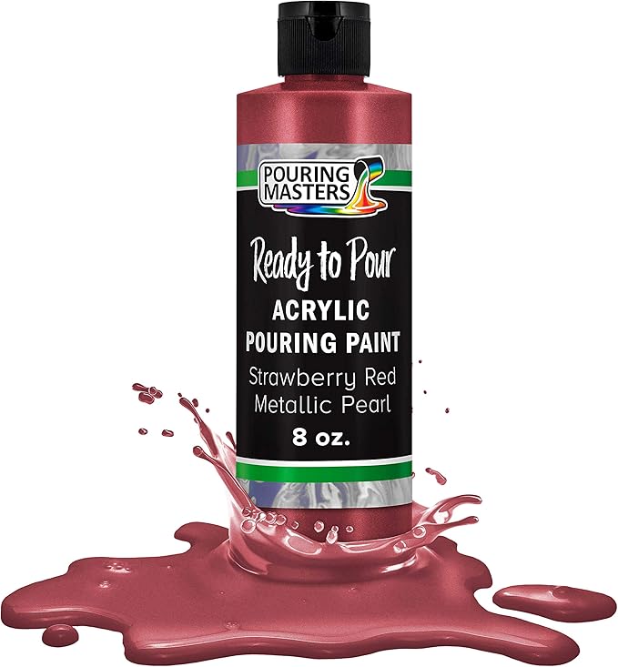 Pouring Masters Strawberry Red Metallic Pearl Ready to Pour Acrylic Pouring Paint - Premium 8-Ounce Pre-Mixed Fluid Acrylic Paint - Fluid Art Supplies for Canvas, Wood, Paper, Tile & Rocks