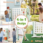 Giant 4 in a Row Connect Game with Mesh Fabric | Height Adjustable 4-in-1 Jumbo 4-to-Score Yard Game Set with Basketball, Golf & Ring Toss | Outdoor Indoor Family Yard Party Game for Kids & Adults