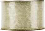 MEEDEE Glitter Gold Wired Ribbon 2.5 Inch Horizontal Stripes Polka Dot Christmas Ribbon Organza Sheer Glitter 25 Yards Gold for Christmas Tree, Wreath Bow Making