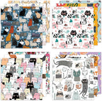 24 Sheets 12 Designs Scrapbook Paper Pad,6"×6” Single-Sided Decopodge Craft Cardstock Paper,Christmas Scrapbooking DIY Decorative Background Cardmaking Supplies.Cat's Life