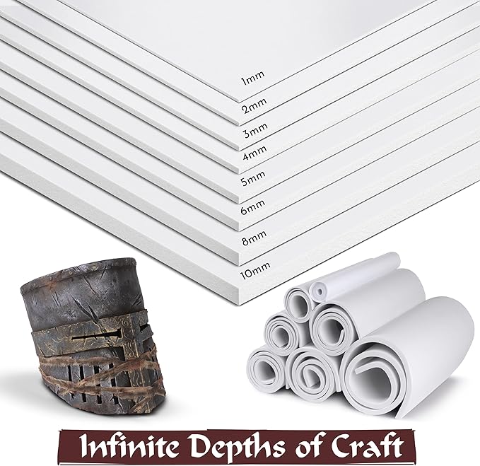 2-Pack Shape Retention EVA Cosplay Foam - 8mm Thick (White) 14x39 inch High Density EVA Craft Foam Sheets - Premium 85 kg/m3 Heat Shape Material for DIY, Comic, Con or Halloween Costumes - The Foamory