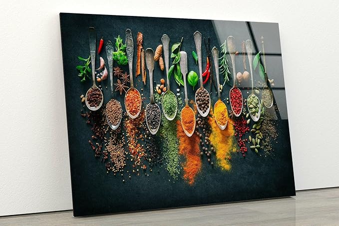 My Photostation.com 35.5Wx30H'' Spoon Spices Glass Wall ArtTempered Glass Printing Wall Decor Large Wall Art Wall Hangings