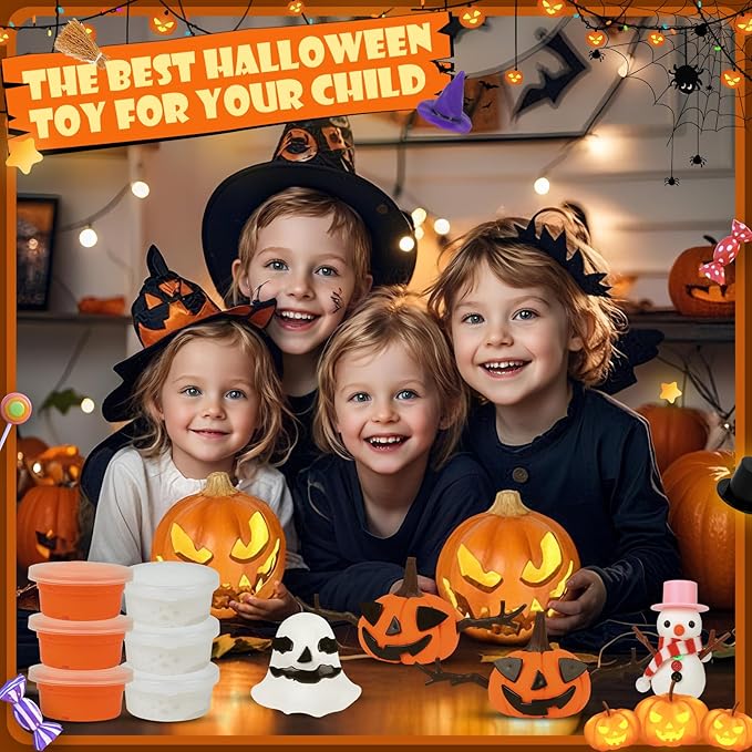 YOGFIT 72 Pack Halloween Pumpkin DIY Craft Clay Kit for Kids, Air Dry Moldable Clay DIY, Pumpkin Craft Kit for Halloween Decorations Indoor Outdoor Trick or Treat Party Favors