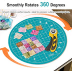 Headley Tools 10"x10" Round Rotating Cutting Mat, Self Healing Mat with 360-Degree Rotation & Anti-Slip Base, Sewing Board Cutting Mat Perfect for Fabric Quilting Leather Hobby Project, Turquoise