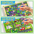 Magnetic Maze 2 in 1 Double Side Color and Number Maze Alphabet Puzzle Board for 3-5 Boys and Girls Kids Montessori Educational Toys (Car, One Size)