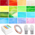 16 Sheets 4x6 in Iridescent Stained Glass Sheets, Glass Cathedral Art, Mosaic Glass, Supplies with Copper Foil Tape and Gloves for DIY (Opaque)