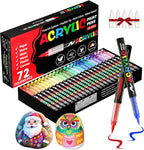72 Colors Acrylic Paint Markers, Soft Brush Tip Acrylic Markers Set, Paint Pens for Wood, Fabric, Canvas, Glass, Stone, Canvas, Rock Painting and DIY Crafts Art Supplies