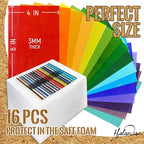 16 Sheets 4x6 in Iridescent Stained Glass Sheets, Glass Cathedral Art, Mosaic Glass, Glass Sheets Supplies with Copper Foil Tape and Gloves for Glass Lovers DIY (Transparent)