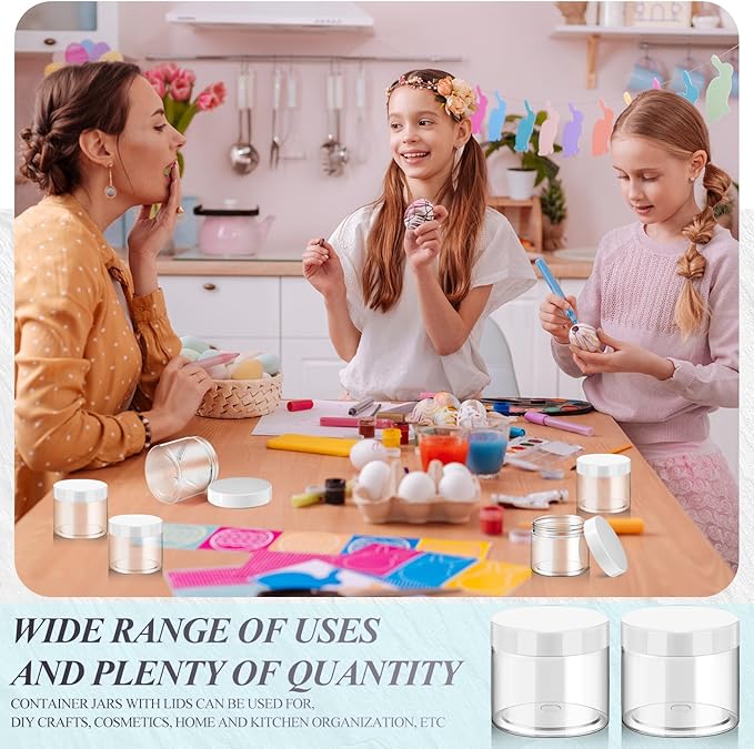 SATINIOR 36 Pieces 2 oz Plastic Jars with Lids Wide Mouth Airtight Reusable Container Acrylic Cosmetic Small Jars for Lotions Ointments Travel Toiletries Creams Make up Storage(White)