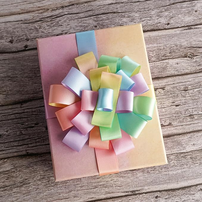 MEEDEE Pastel Rainbow Ribbon - Satin, 1 inch, 25 Yards - Perfect for Gift Wrapping, Wedding, Pride, Party & Birthday Decorations