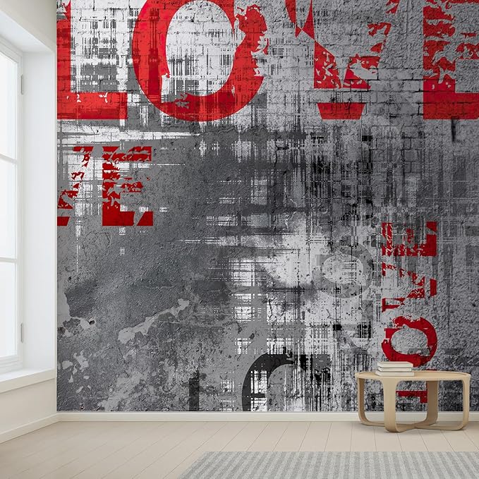 wall26 Wall Sticker/Wall Mural Love Letters Graffiti, Not Peel and Stick, Non-Woven Wallpaper Decorative for Bedroom, Living Room, Office - 96x144 inches