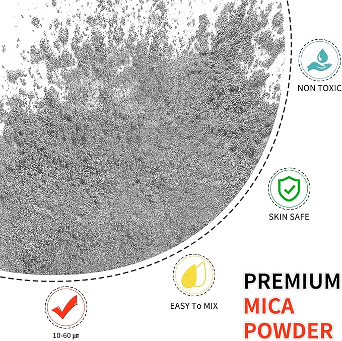 Mica Powder - 100g Mica Powder for Epoxy Resin - Metallic Color Pigment for Resin, Soap, Bath Bombs, Eye Shadow, Nails, DIY Crafting Projects etc. (Silver Gray)