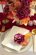 Floroom Artificial Flowers 16pcs 3.5" Real Looking Burgundy Foam Fake Hybrid Tea Roses with Stems for DIY Red Wedding Bouquets Bridal Shower Centerpieces Floral Arrangements Party Tables Decoration