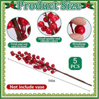 25 Pcs Christmas Norfolk Pine Branches with Red Berry Stems, 19" Extra Long Fake Greenery Norfolk Pine Stems Sprigs, Artificial Xmas Branches Plants Pine Leaves for DIY Craft Garland Home Decor