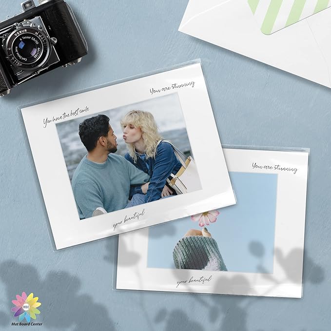 Mat Board Center, Pack of 25, 11x14 for 8x10 White Picture Mat Sets - Acid Free, 4-ply Thickness, Bevel Pre-Cut White Core - Includes Backing Boards and Clear Bags - for Pictures, Photos, Framing