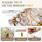 3D Stained Glass Window Privacy Film, Heat Control UV Blocking Static Cling Decorative Window Film for Bathroom,Front Door,Home Non Adhesive 16.9 x 78.7 inches Golden Filigree