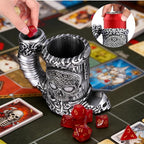 Dice Tower Mug, Dice Rolling Tower, Comes with 7 PCS Dice Set, Suitable for DND Dungeons and Dragons, Tabletop Games, Available As Drink Holder, D&D Gifts, DND Accessories (Silver Skull)