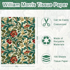 100 Sheet William Morris Tissue Paper, 20x14 inch Vintage Blue Green Floral Printed Wrapping Paper Seamless Print Botanical Flower Tissue Paper for Birthday Wedding Bridal Shower Tea Party DIY Craft