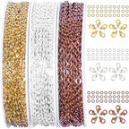 Jishi 30ft Jewelry Making Chains Bulk 2mm Necklace Chains for Jewelry Making Supplies, DIY Craft Earring Bracelet Making Findings, 3-Colors Gold Silver Copper Plated Metal Rolo Cable Link Chain Rolls