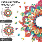 Wooden Puzzles for Adults 500 Pieces, Hollow Mandala Jigsaw Puzzles, Unique Design Color Challenge Adult Puzzles for Family Game Gift, Home Decor, 17.6x16.7 inch