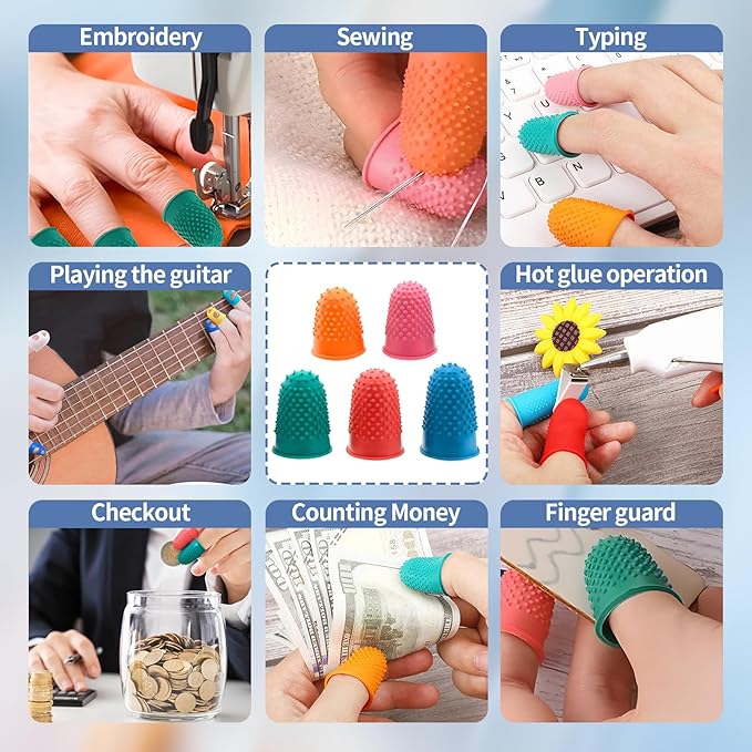 30 pcs Rubber Thimble, Rubber Finger Tips, Office thimbles for Hand Embroidery, Cutting, Knitting & Counting, dedos de silicona para las Manos, dedales para Coser，Thumb Thimble in 5 Sizes and Colors