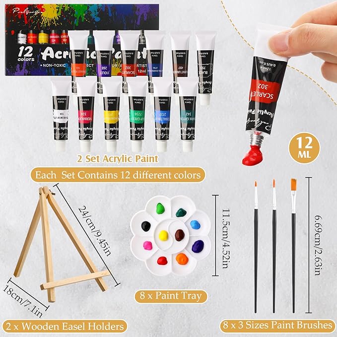 Cholemy 36 Pcs Paint and Sip Kit for Adults 8''x10'' Pre Drawn Canvas for Painting DIY Afro Acrylic Painting Kit Wood Easel Brushes Date Night Bulk for Christmas Party Gifts(Charming Lady)