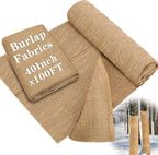 Buryeah 40 Inch x 100 ft Burlap Fabrics Roll Natural Jute Burlap Tree Wraps Protector Winter Frost Plant Blankets Cloth Weed Barrier Fabric Garden Plants for Winter Outdoor Trees Shrubs Party