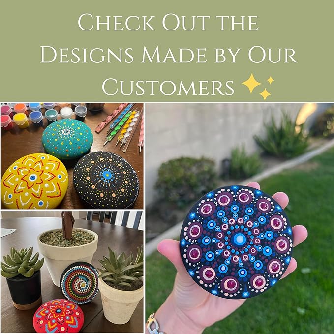 MoonGarden Mandala Rock Painting Kit - Mandala Dotting Tools Kit - Large Wooden Rocks for Painting, Stencils, Acrylic Paints, Dotting Tools for Rocks - Dot Art Kit for Adults & Kids