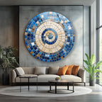 My Photostation.com 24''(60cm) Diameter Coastal Sunburst Beige & Blue Round Glass Wall Art Tempered Glass Printing Wall Decor Large Wall Art Wall Hangings