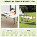 2 Pack 6 FT Folding Tables White Foldable Table, Fold-in-Half with Carrying Handle Portable Plastic Rectangular Table for Party, Dining, Wedding, Camping, Picnic, Indoor Outdoor Events