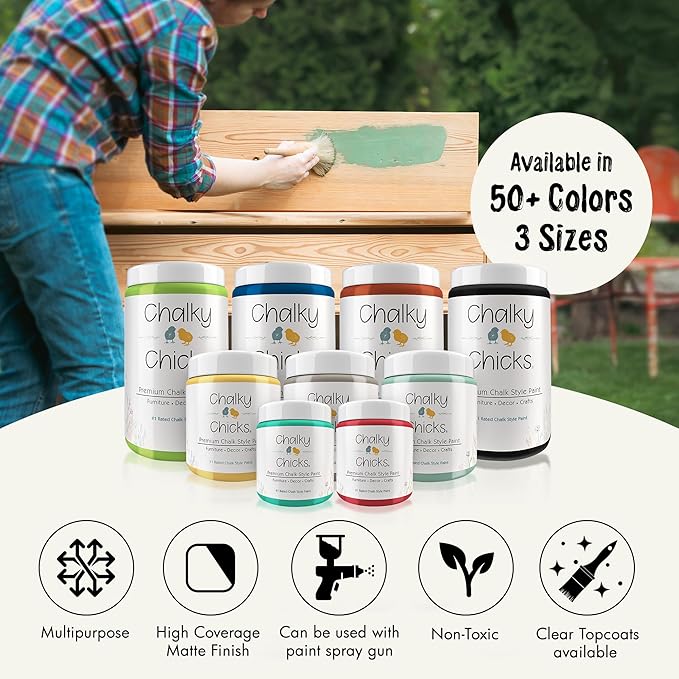 Chalky Chicks All-in-One Chalk Paint for Furniture or Cabinet - 16 Fl Oz - Matte Finish Salt Flats (Off White) for Metal, Wood Furniture Paint - No Sanding All-in-One for Home Decor & Crafts, USA Made