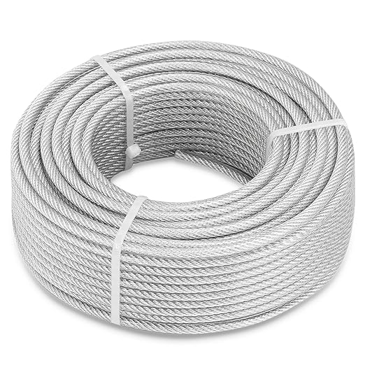 3/16" Wire Rope, 200Ft PVC Coated Steel Cable 7×7 Strand Core, Ideal Cable Railing System for Stair Handrail Balusters Porch Fence Deck, String Light Hanging, Clothesline, Curtains, Shade Sail