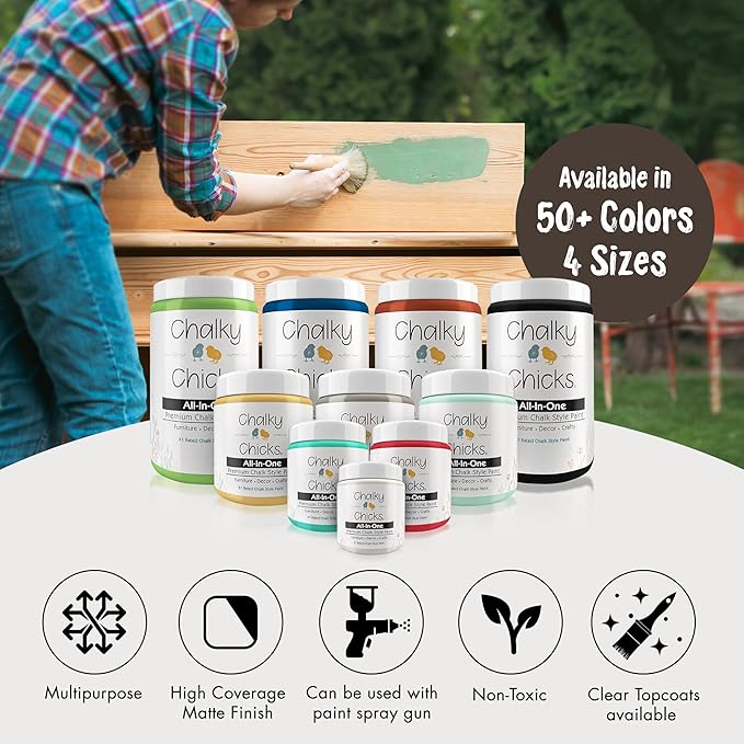 Chalky Chicks All-in-One Chalk Paint for Furniture or Cabinet - 4 Fl Oz - Matte Finish Alaskan Brown Bear for Metal, Wood Furniture Paint - No Sanding All-in-One for Home Decor & Crafts, USA Made