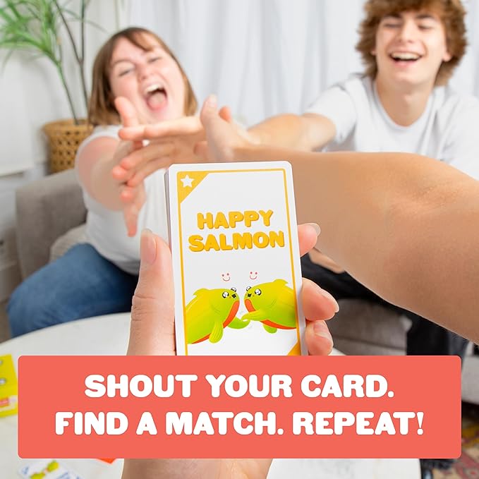 Exploding Kittens Happy Salmon 3-8 Players - Ages 6+ - 90 Second Rounds - Easy to Learn Quick Matching Card Game - Party Game, Family Game Night, Kid and Adult Card Game