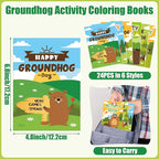JAPBOR Groundhog Activity Coloring Book - 24PCS Mini Happy Groundhog Day Activities Color Books Bulk for Party Favor, Animals Themed Small Colouring Pages for Birthday Gift Class Painting Game