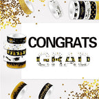 12 Rolls Graduation Washi Tape, Black Foil Gold Congrats Grad Masking Tapes, Congratulations Grad Cap Decorative Paper Stickers for Graduation Scrapbook Gift Wrapping DIY Art Crafts 16.4FT
