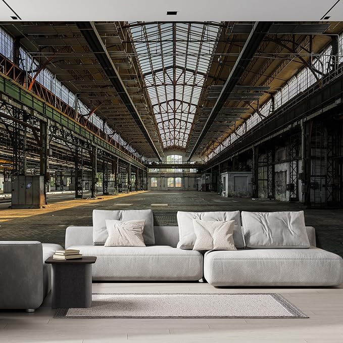 wall26 Wall Sticker/Wall Mural Industrial Interior of an Old Factory Building, Not Peel and Stick, Non-Woven Wallpaper Decorative for Bedroom, Living Room, Office - 108x144 inches