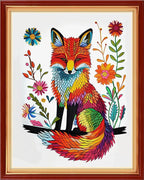 Redxing Stamped Cross Stitch Kits - Beach Night Landscape - Fox Flower - 16x20 inches - For All Ages - Unisex - Modern Animal Theme - Pre-printed Fabric, High-definition Drawing, Sufficient Thread