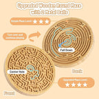 Wooden Labyrinth Board Game with Two Versions of Upgraded Circular Marble Maze with Two-Sided Design, 2-in-1 Puzzle Maze with Two Metal Balls, Brain Teaser Game for Children, Teenagers, and Adult