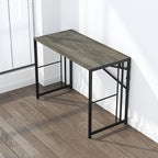 35 inch Narrow Folding Desk, Writing Gaming Computer Camping Desk for Small Spaces, No Assembly Required Home Office Table, Black Oak