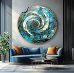 My Photostation.com 20''(50cm) Diameter Aqua Spiral Harmony Round Glass Wall Art Tempered Glass Printing Wall Decor Large Wall Art Wall Hangings