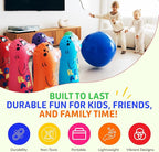 Inflatable Dinosaur Bowling Set for Kids – 6 Giant 26” Pins & 24” Ball – Fun Indoor/Outdoor Game – Educational Motor Skills Toy – Great Birthday Gift – Teaches Numbers, Letters & Shapes