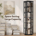 YOWOS Rotating Bookshelf Tower, 360 Display Spinning Bookcase, Bamboo Bookshelf Floor Standing Storage Rack, Wood Narrow Book Shelf Organizer for Kids&Adults (Black, 6 Tier)